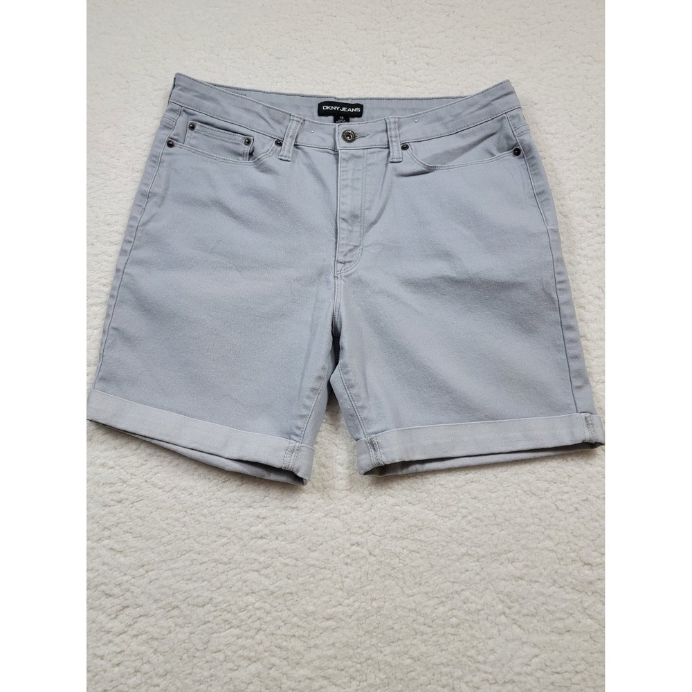 DKNY Jeans Denim Shorts Womens 12 Gray Cuffed Mid Rise Five Pocket Casual